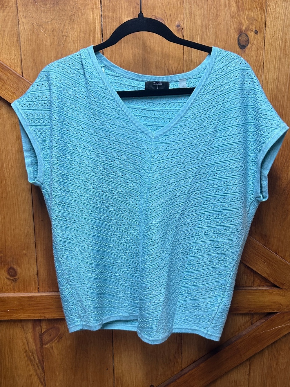 Tahari Light Blue V-Neck Knit Top